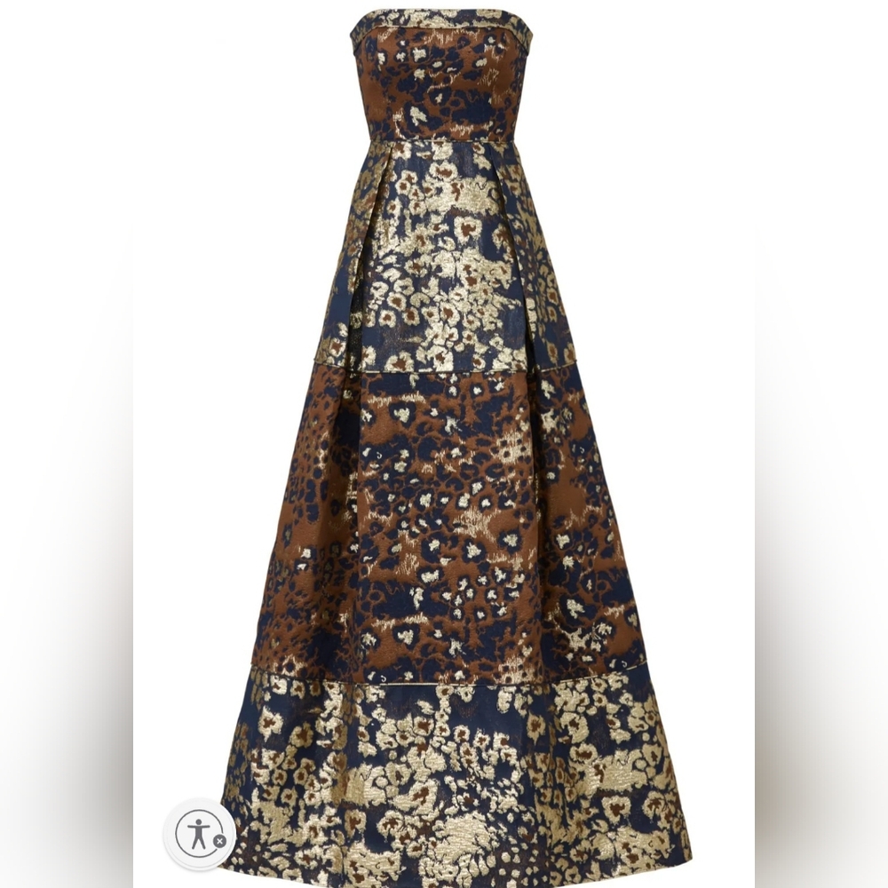 Aiden Mattox Sz 4 Gold, Brown, Navy Blue Elegant Strapless Dress Please Read